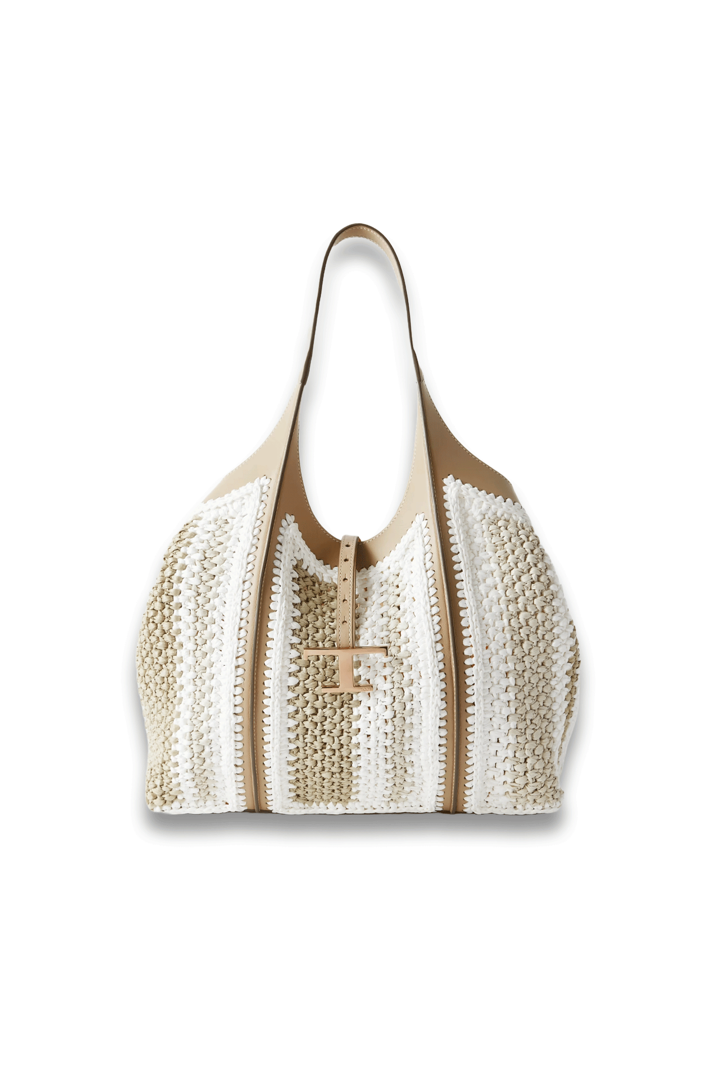 TSB Leather-Trimmed Crocheted Raffia Shoulder Bag
