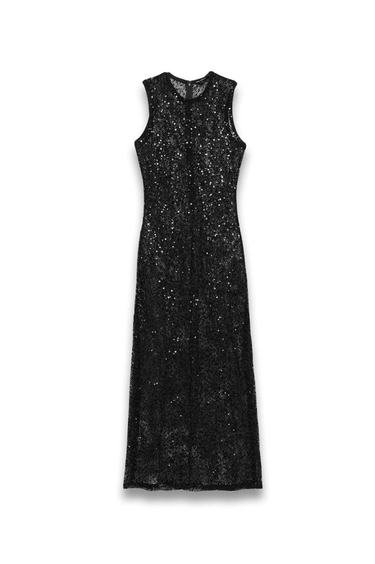 Crochet Maxi Good American Sequin Crochet Beach Cover-Up Dress in Black