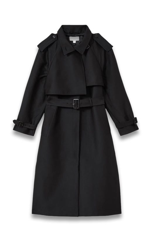 Petite Gabardine Trench Coat with Cotton in Black