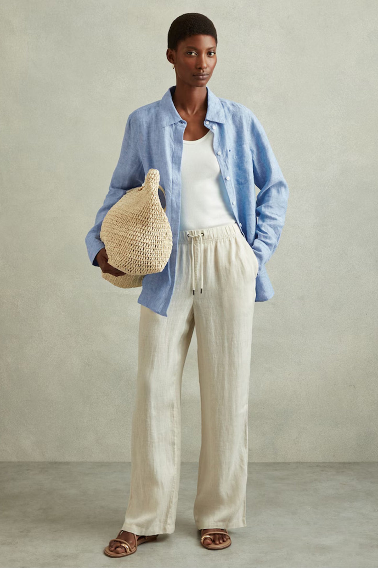 Belle Linen Button-Through Shirt in Blue