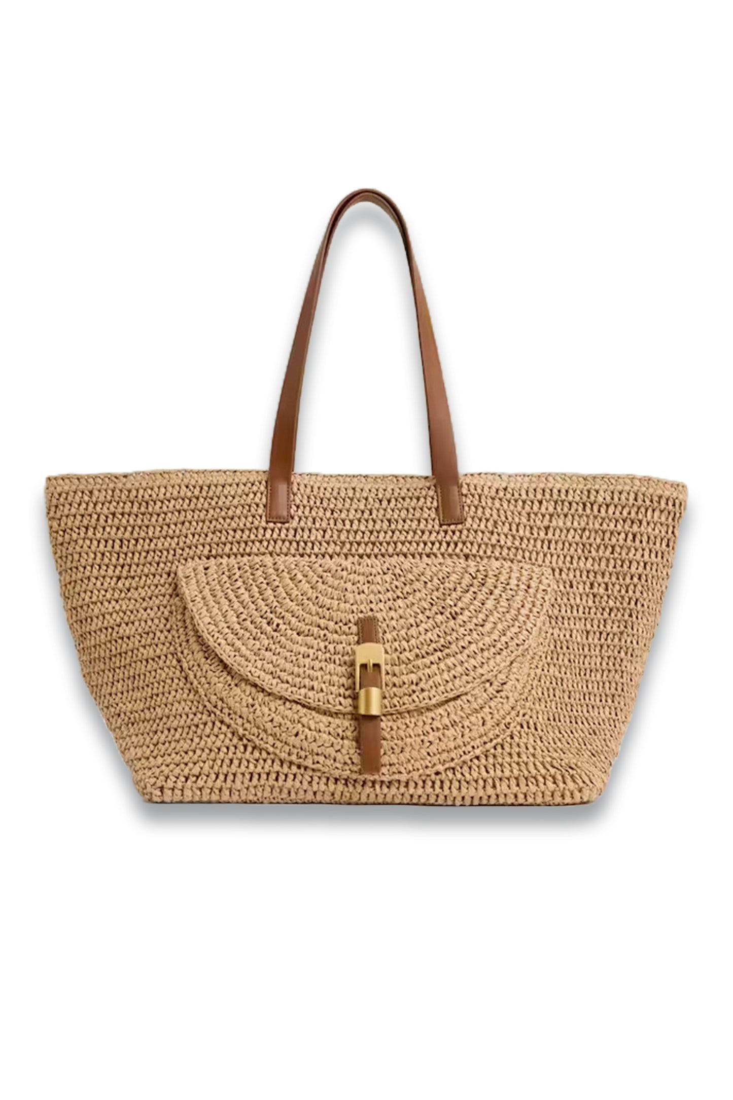 Aurora Flap-Pocket Raffia Tote Bag in Natural