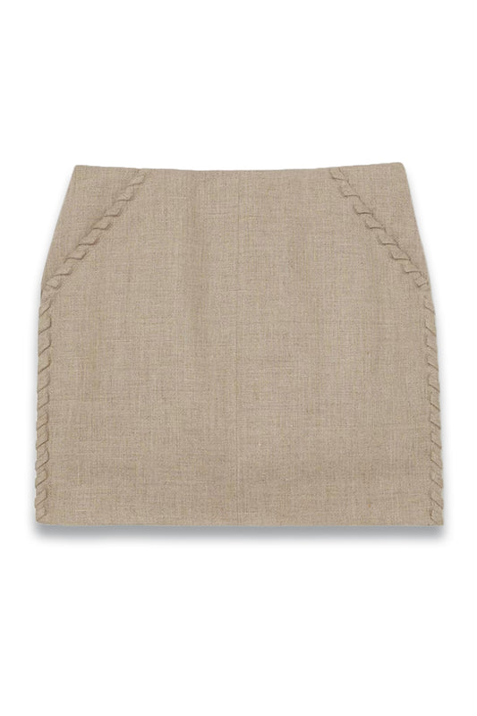 Nikita Linen Whipstitch Mini Skirt in Neutral