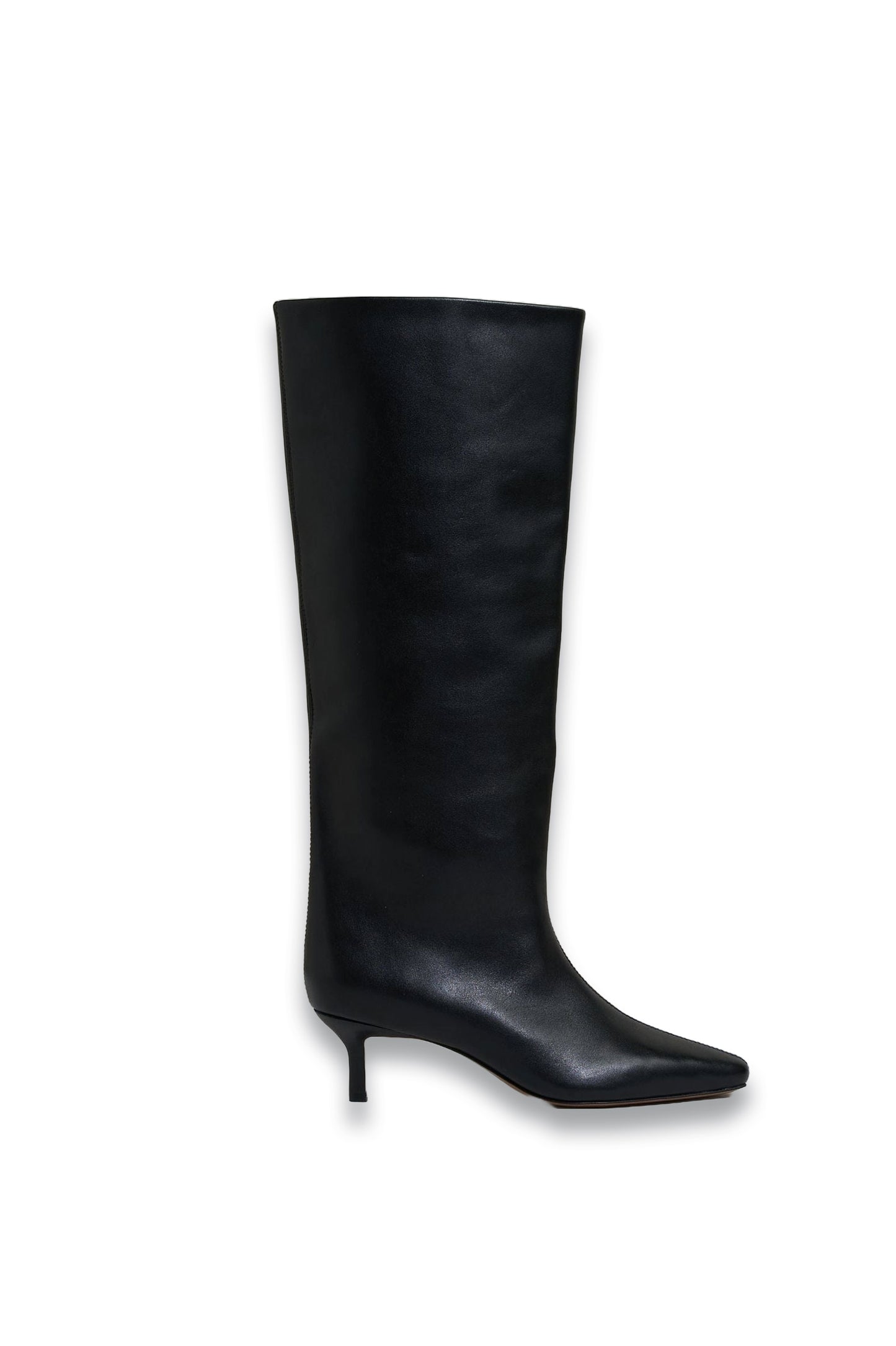 Monica Leather Kitten Heel Boots in Black