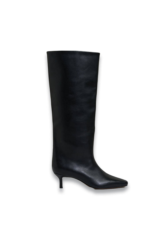 Monica Leather Kitten Heel Boots in Black