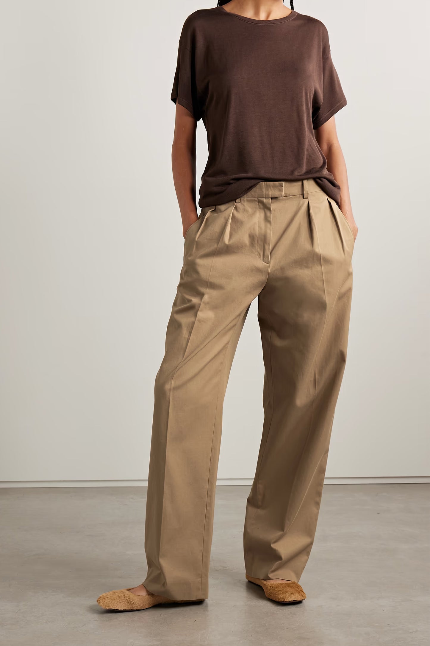Alfidis Pleated Brushed Cotton and Cashmere-blend Twill Wide-leg Pants