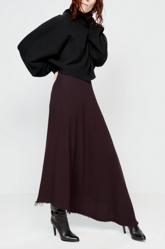 Dark Burgundy Asymmetric Crepe Midi Skirt