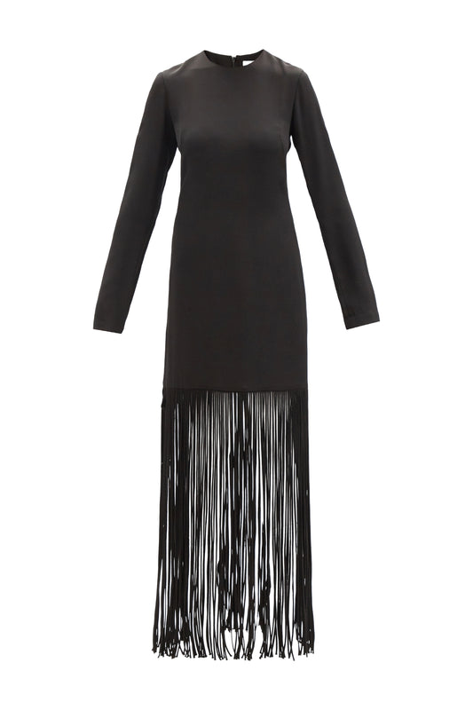 Rouleau-Fringed Silk-Satin Mini Dress