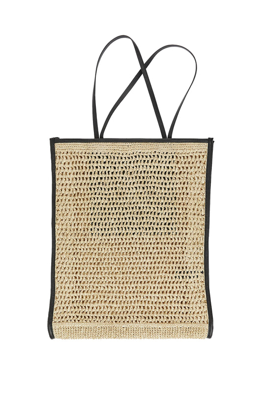 Leather-Detailed Straw Bag