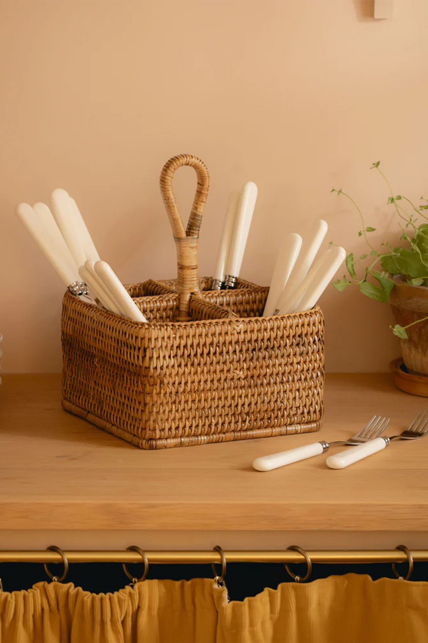 Rattan Cutlery and Condiment Carrier, Natural