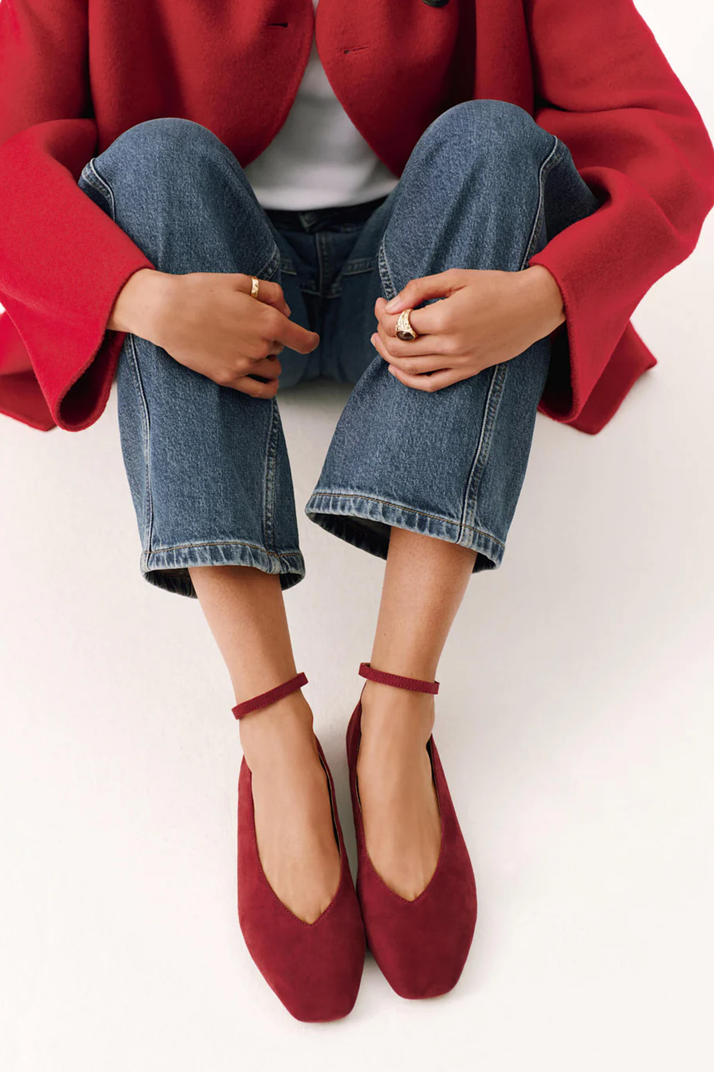 Honey Red Suede Ballet Flat Pumps