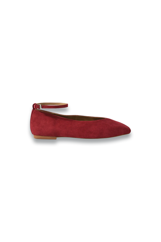 Honey Red Suede Ballet Flat Pumps