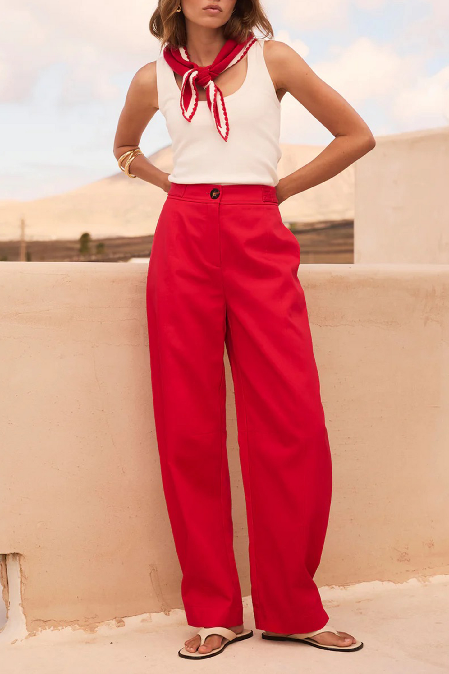 Red Wide Leg Utility Trousers