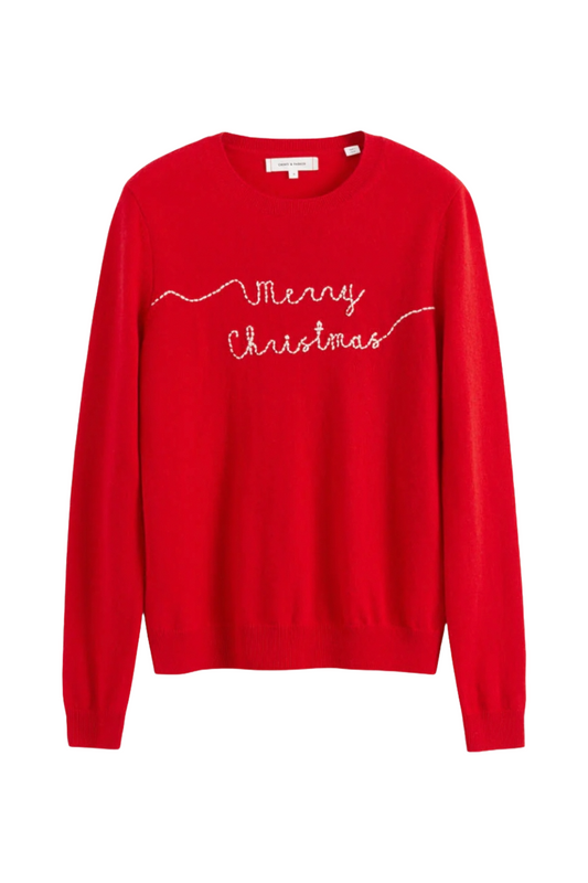 Red Wool-Cashmere Merry Christmas Sweater
