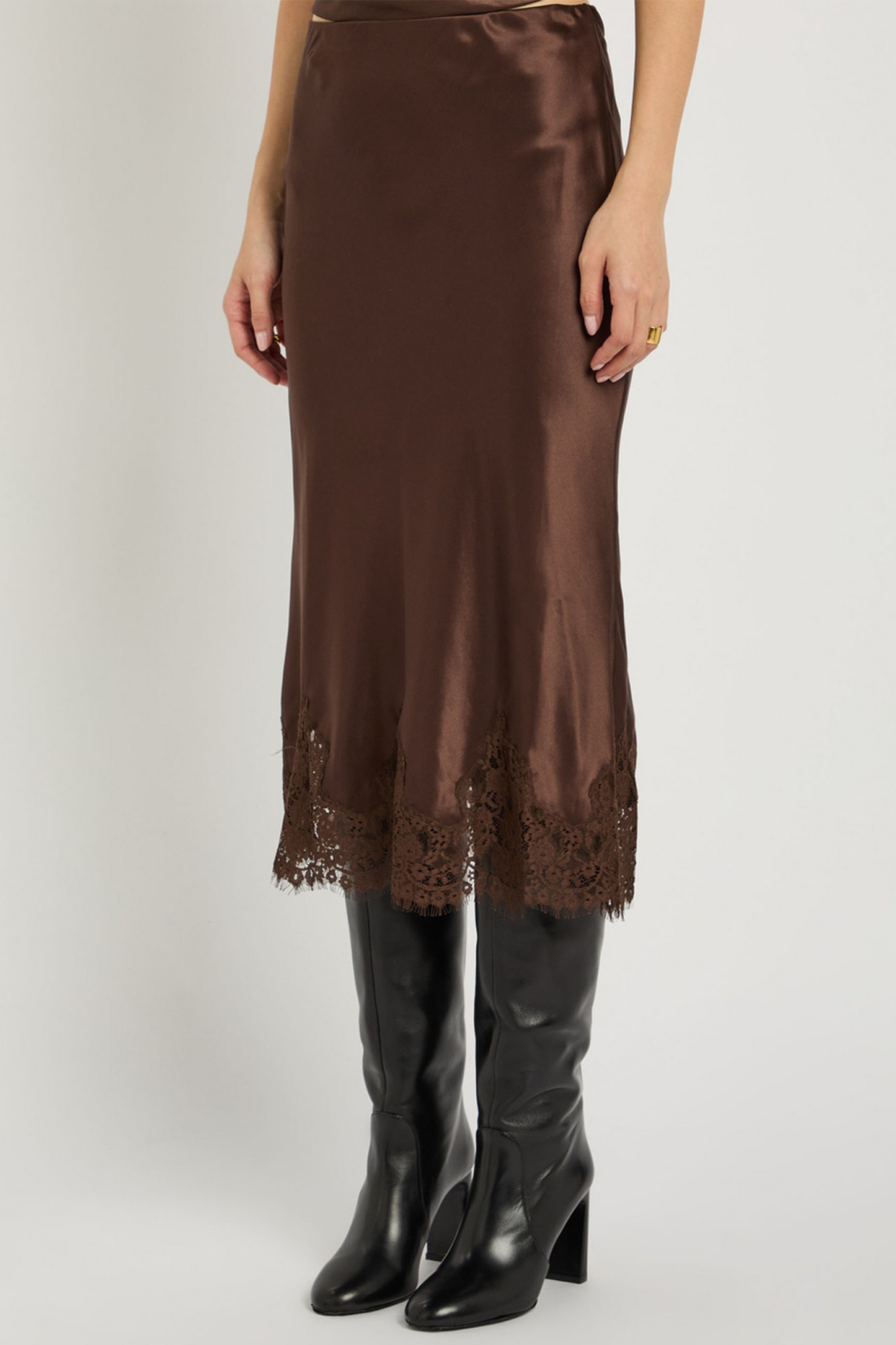 Carolina Lace-Trim Silk Skirt