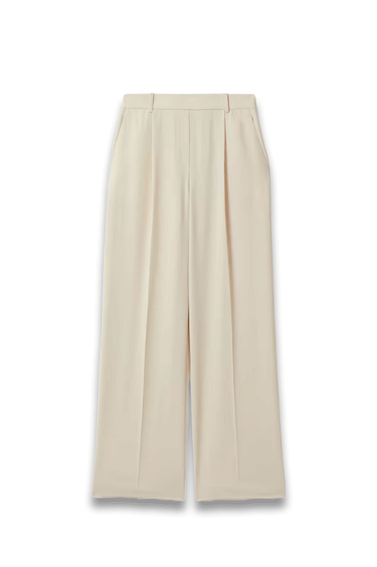 Eden Elasticated-Waist Wide-Leg Twill Trousers in Cream