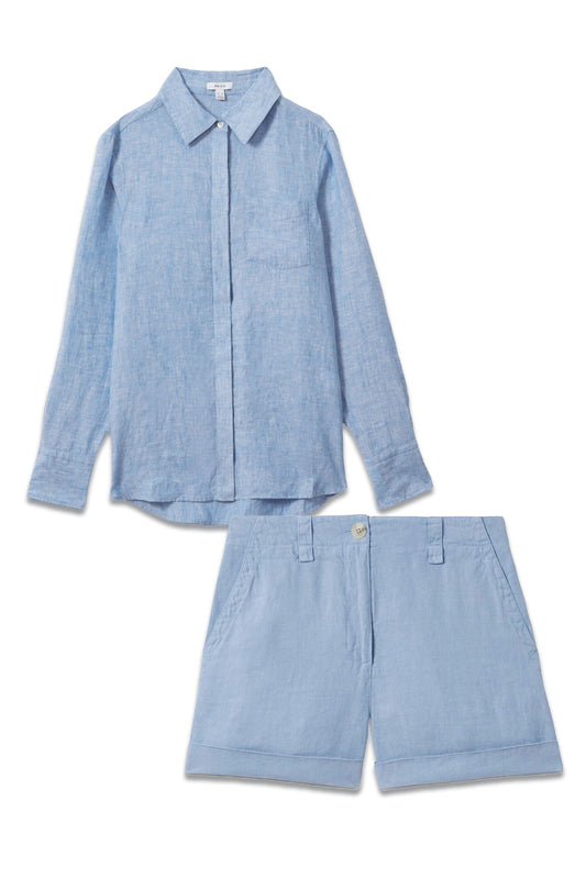 Dusty Blue Linen Shirt and Shorts Co-ord