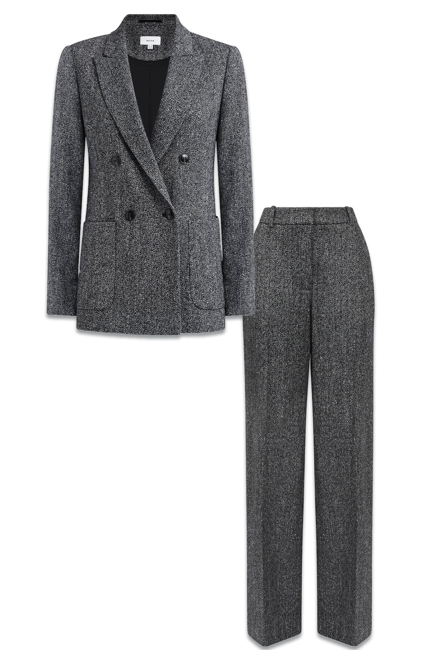 Relaxed Fit Textured Wool Double Breasted Blazer
