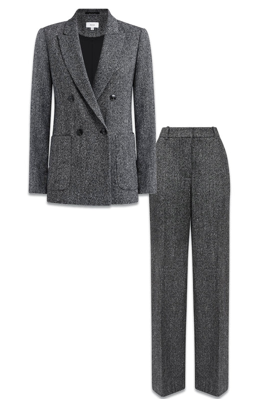 Relaxed Fit Textured Wool Double Breasted Blazer