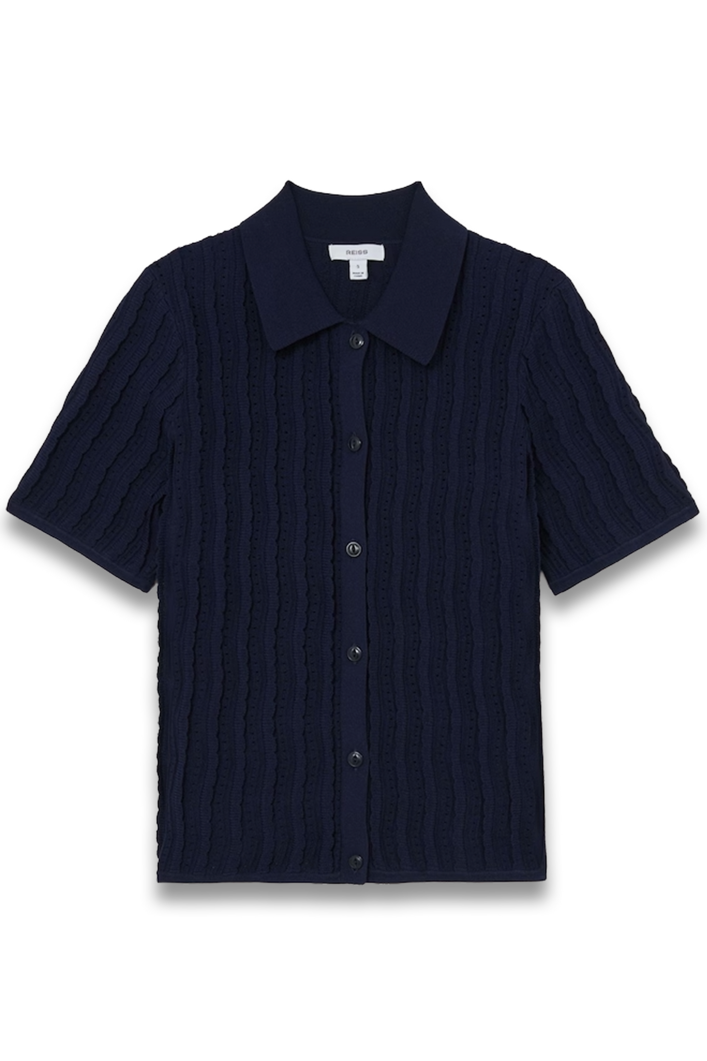 Audrey Stitch-detail Short-sleeve Knitted Shirt in Navy