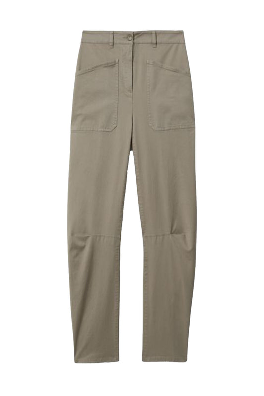 Cotton Blend Barrel Leg Trousers