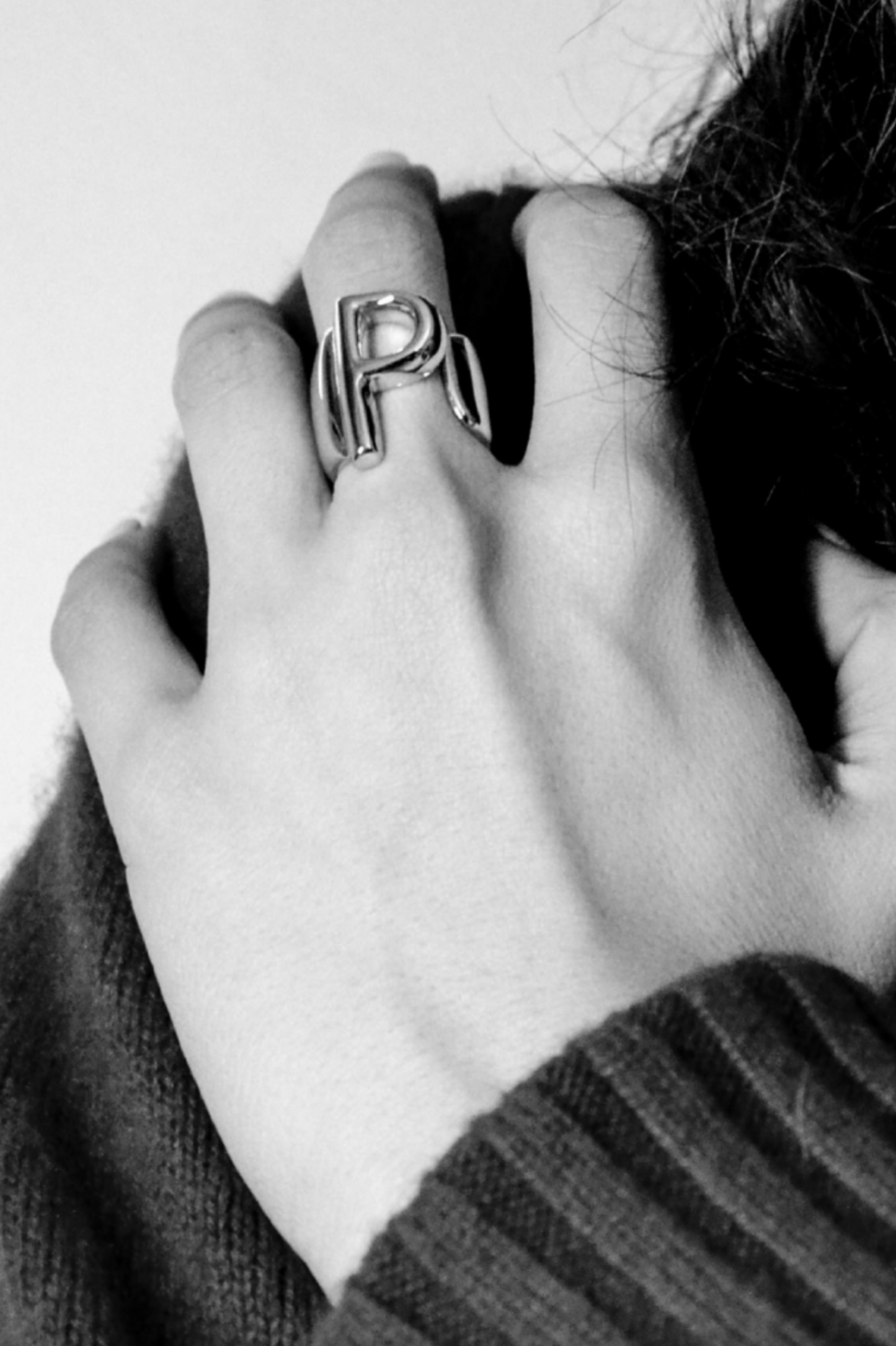 Silver Alphabet Letter Ring - P