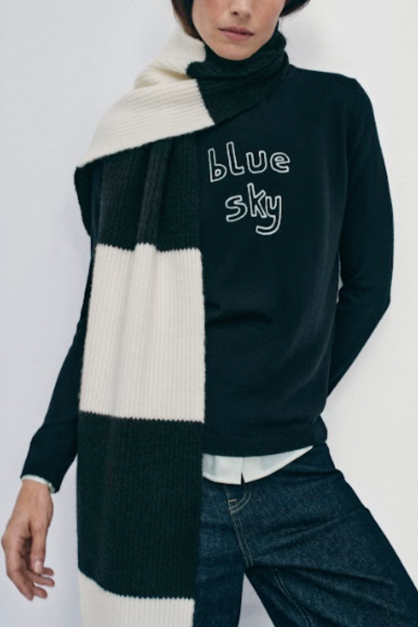 Pure Merino Wool Black Blue Sky Jumper