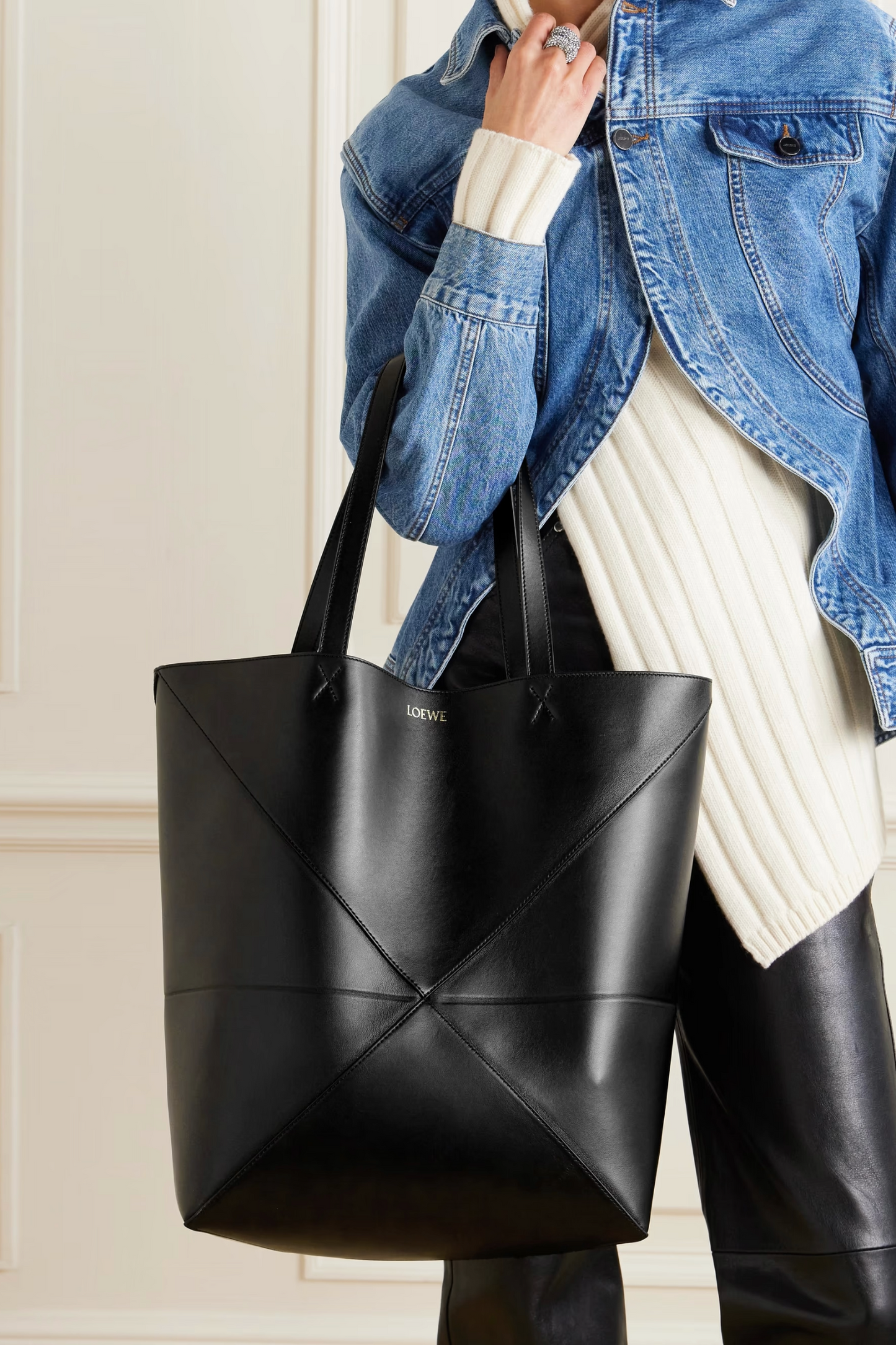 Puzzle Fold Convertible Large Leather Tote