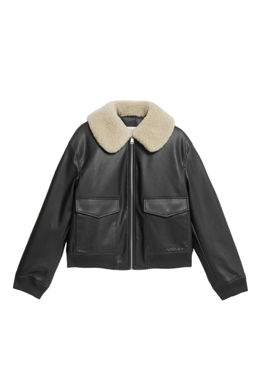 Faux Leather Aviator Jacket