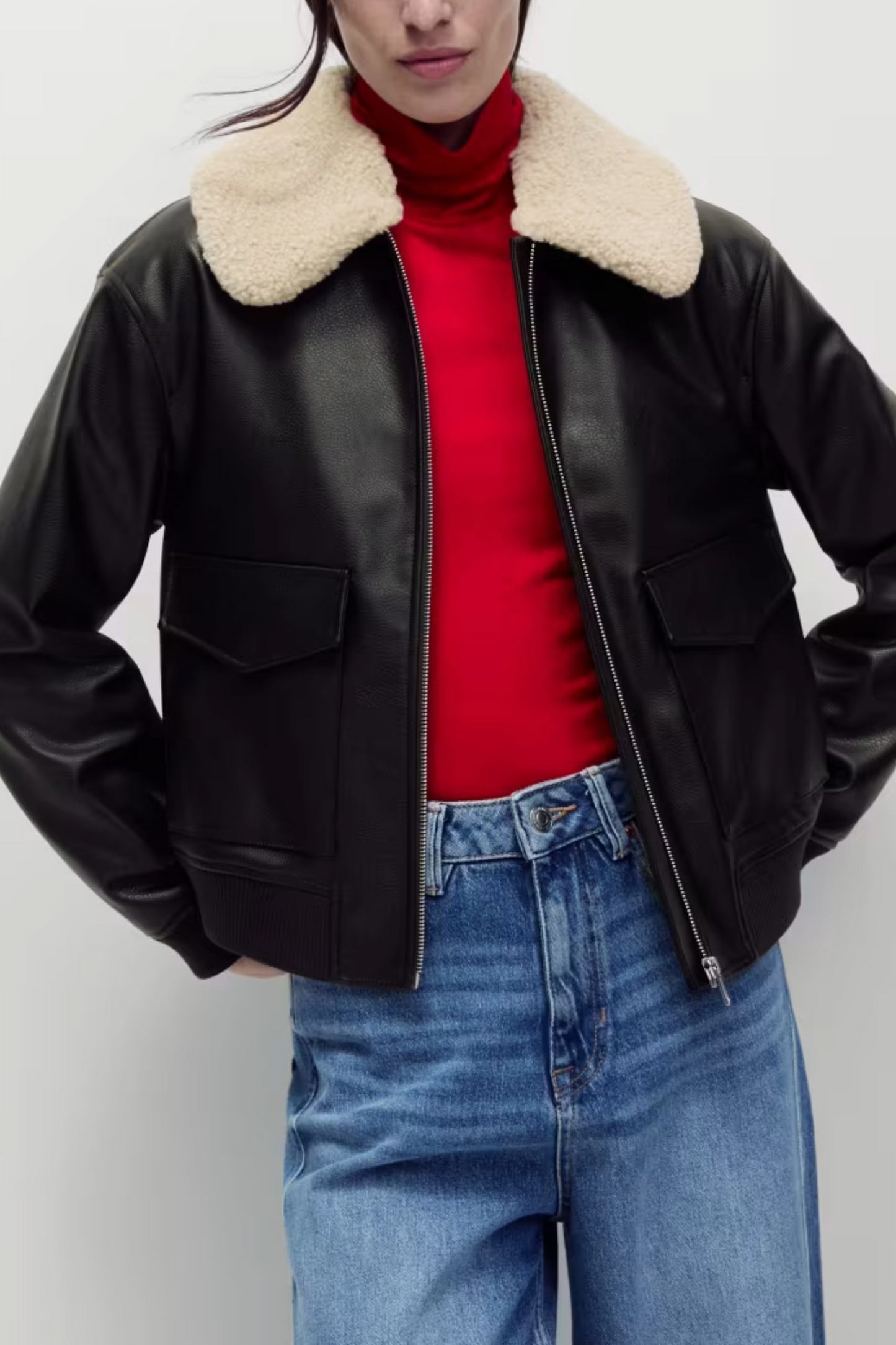Faux Leather Aviator Jacket