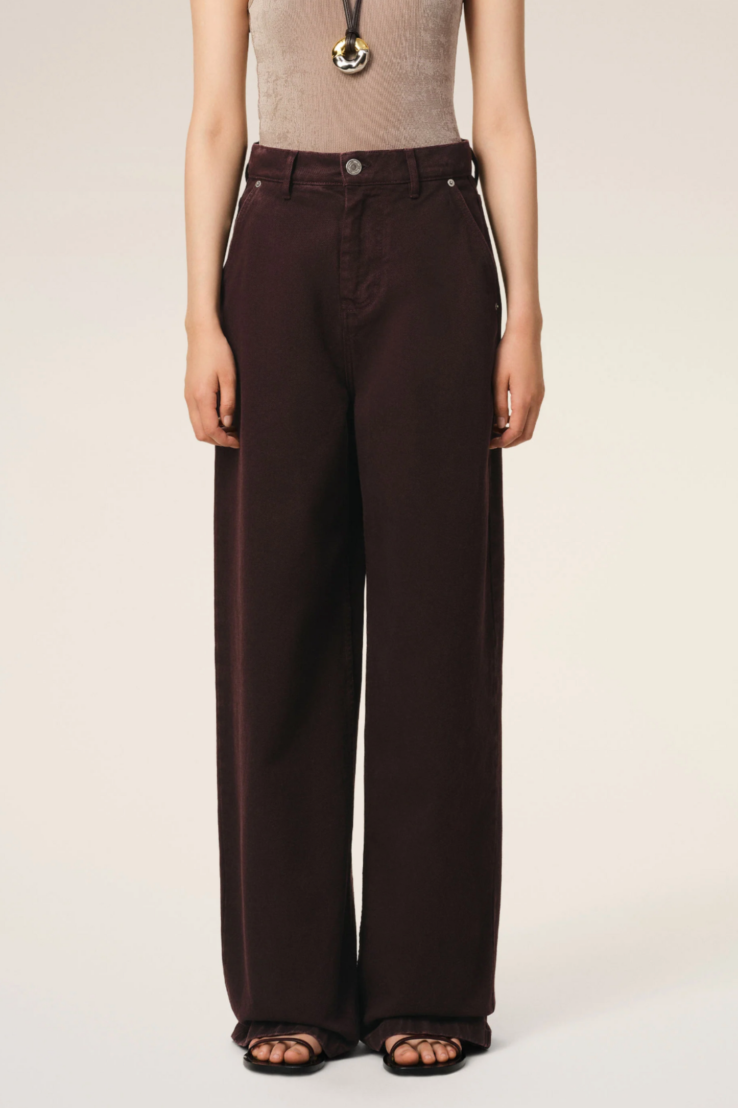Burgundy Cotton Wide Fit Jeans