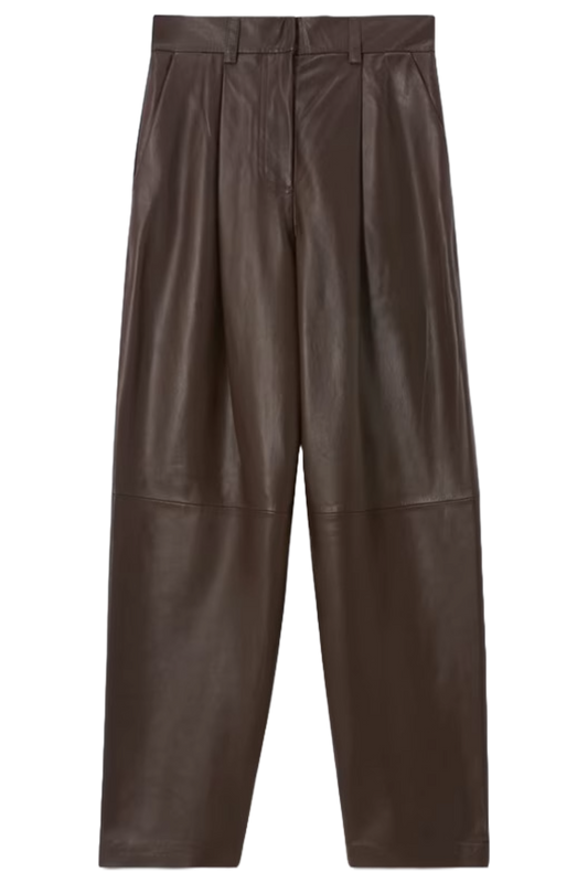 Straight Cut Leather Trousers, Chocolate