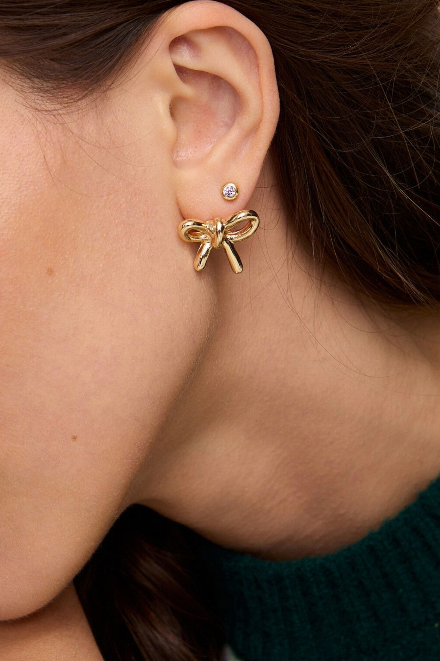 Kylie Ribbon Bow Gold Tone Stud Earrings