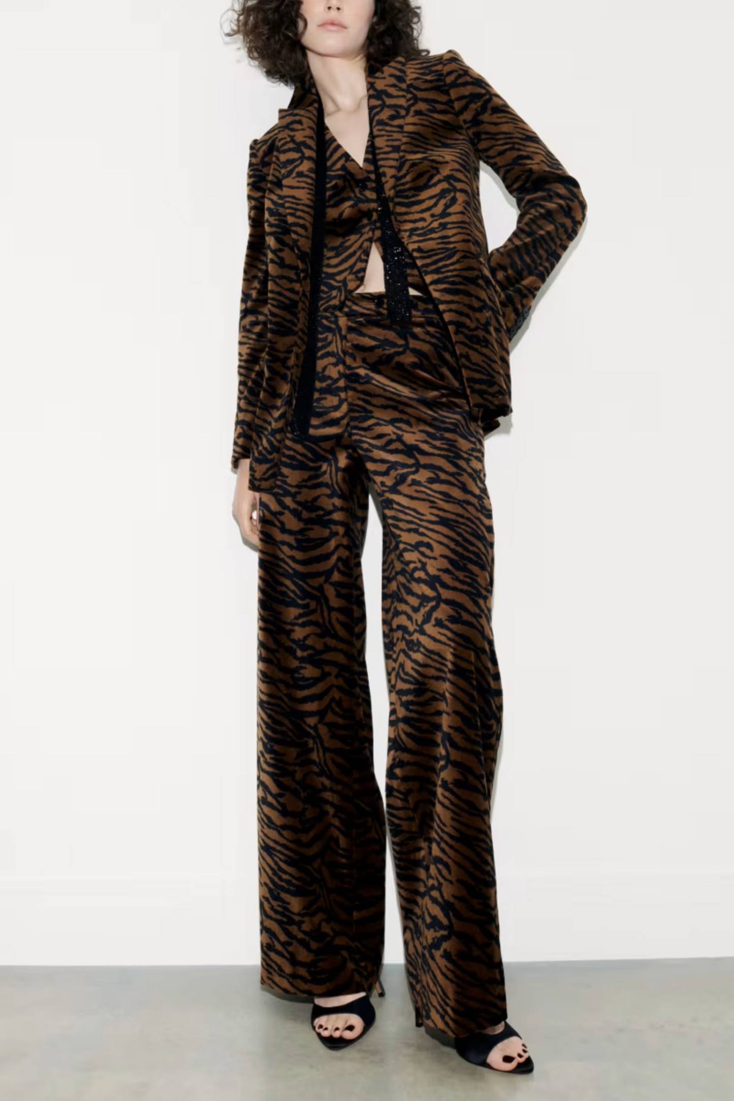 Velvet Animal-Print Wide-leg Trousers