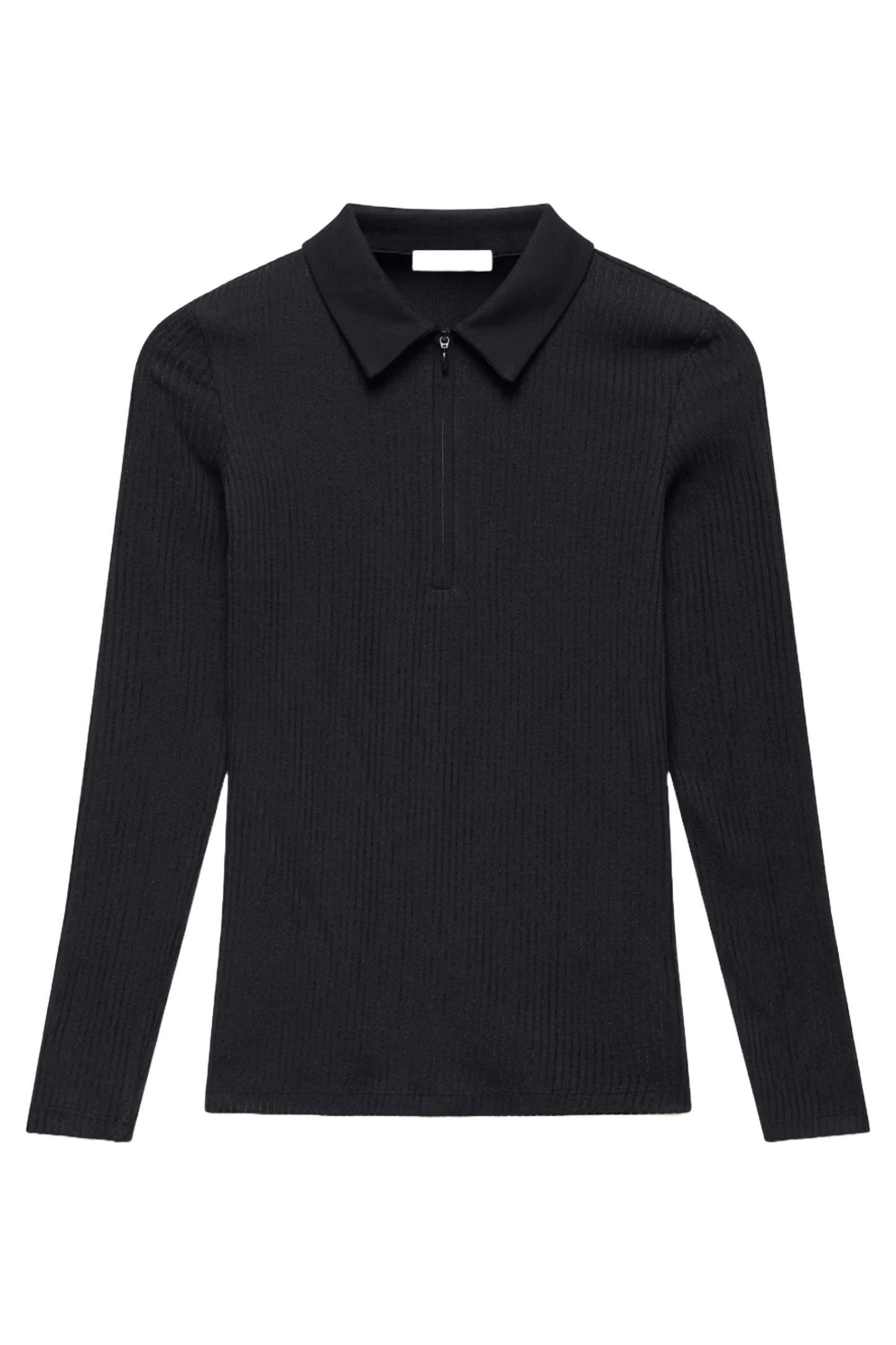 Black Sheer Rib Polo Shirt