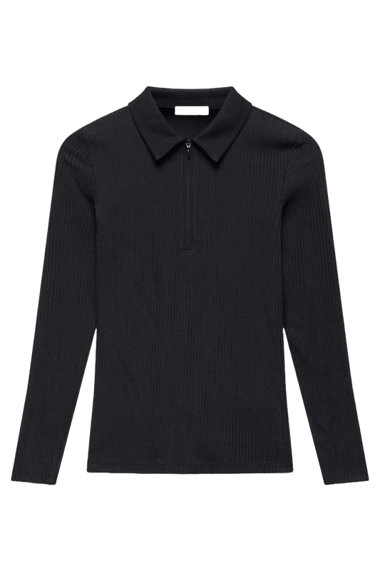 Black Sheer Rib Polo Shirt