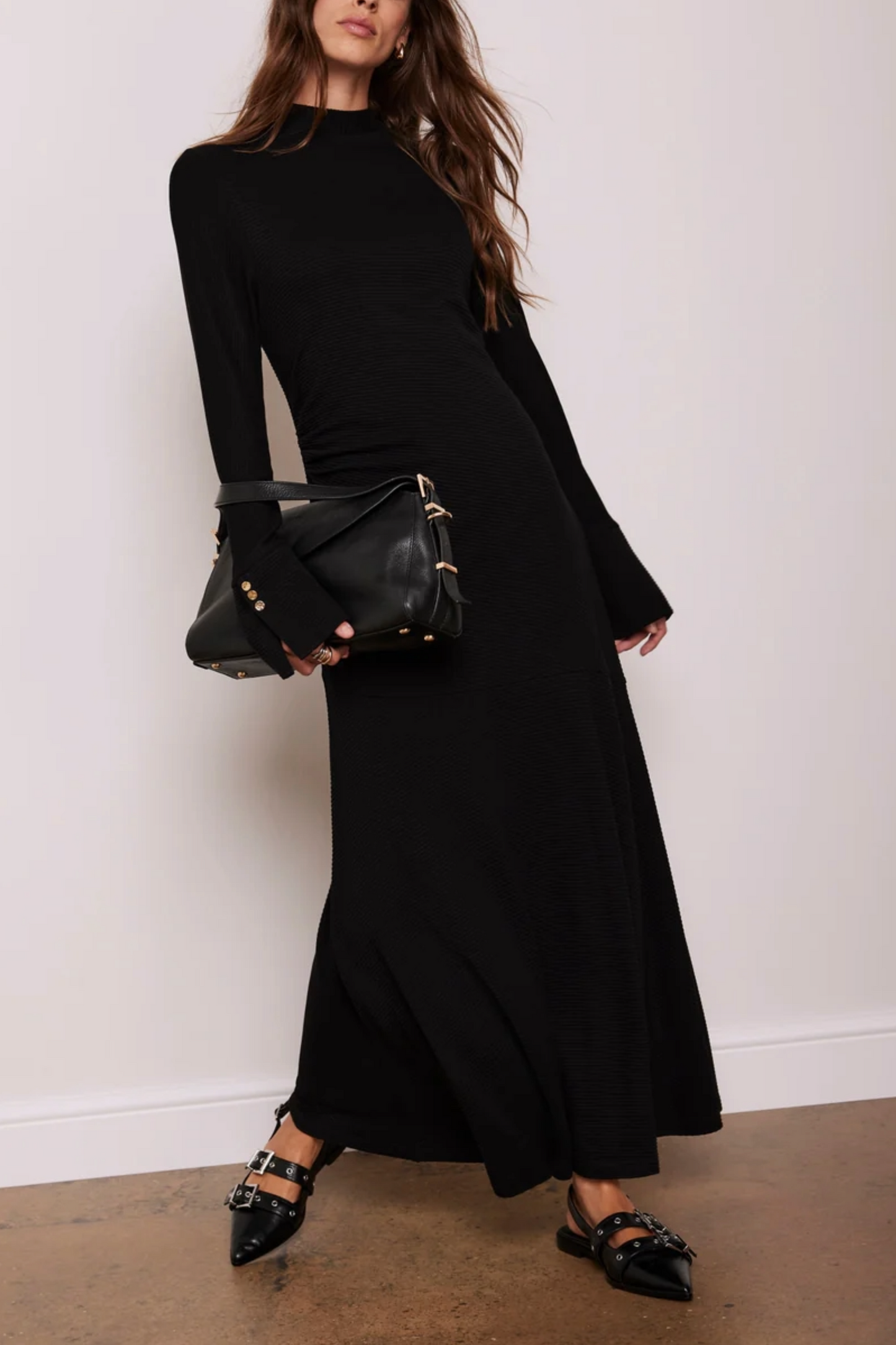 Black Ribbed Jersey Maxi Dress