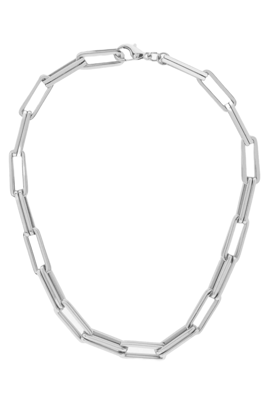Silver Tone Square Link Necklace