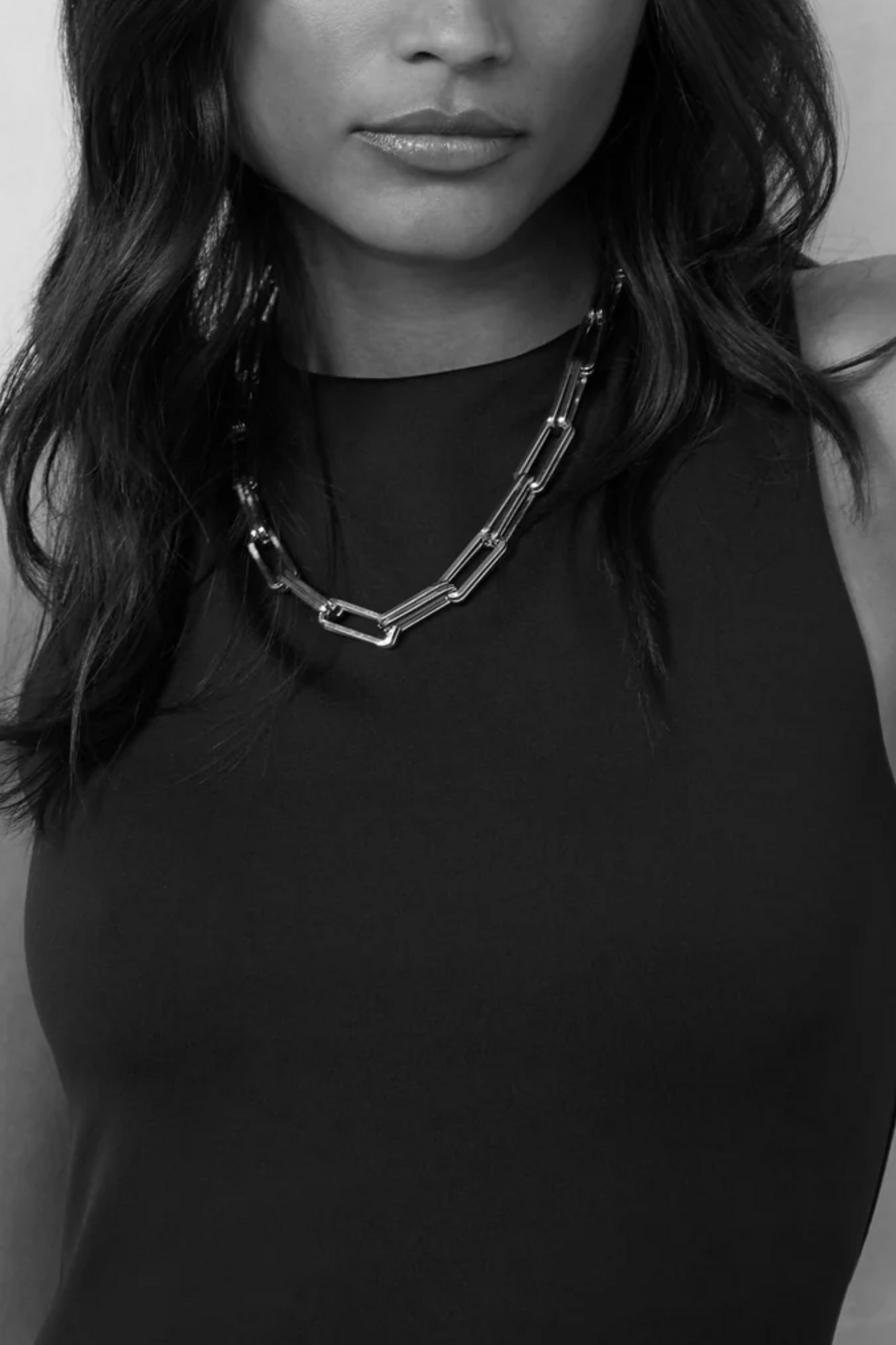 Silver Tone Square Link Necklace
