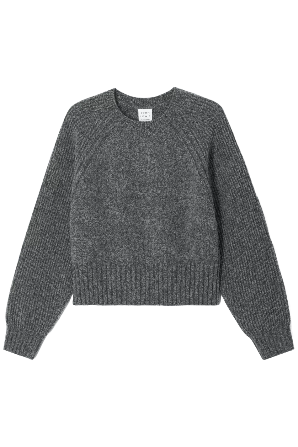 Wool Blend Crew Neck Crop Shepherd Jumper, Charcoal