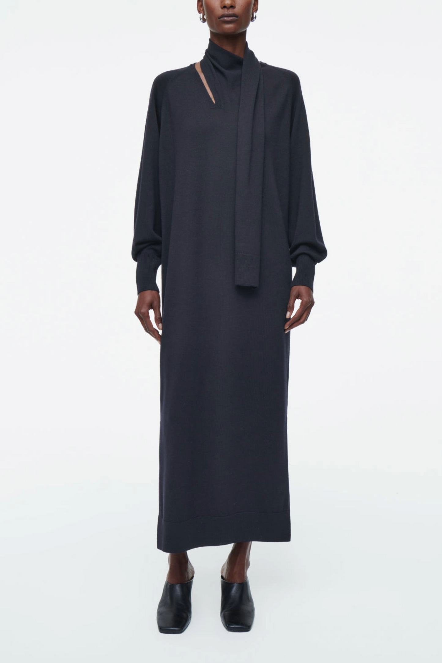 Scarf-detail Wool Maxi Dress