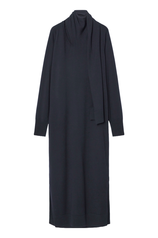 Scarf-detail Wool Maxi Dress