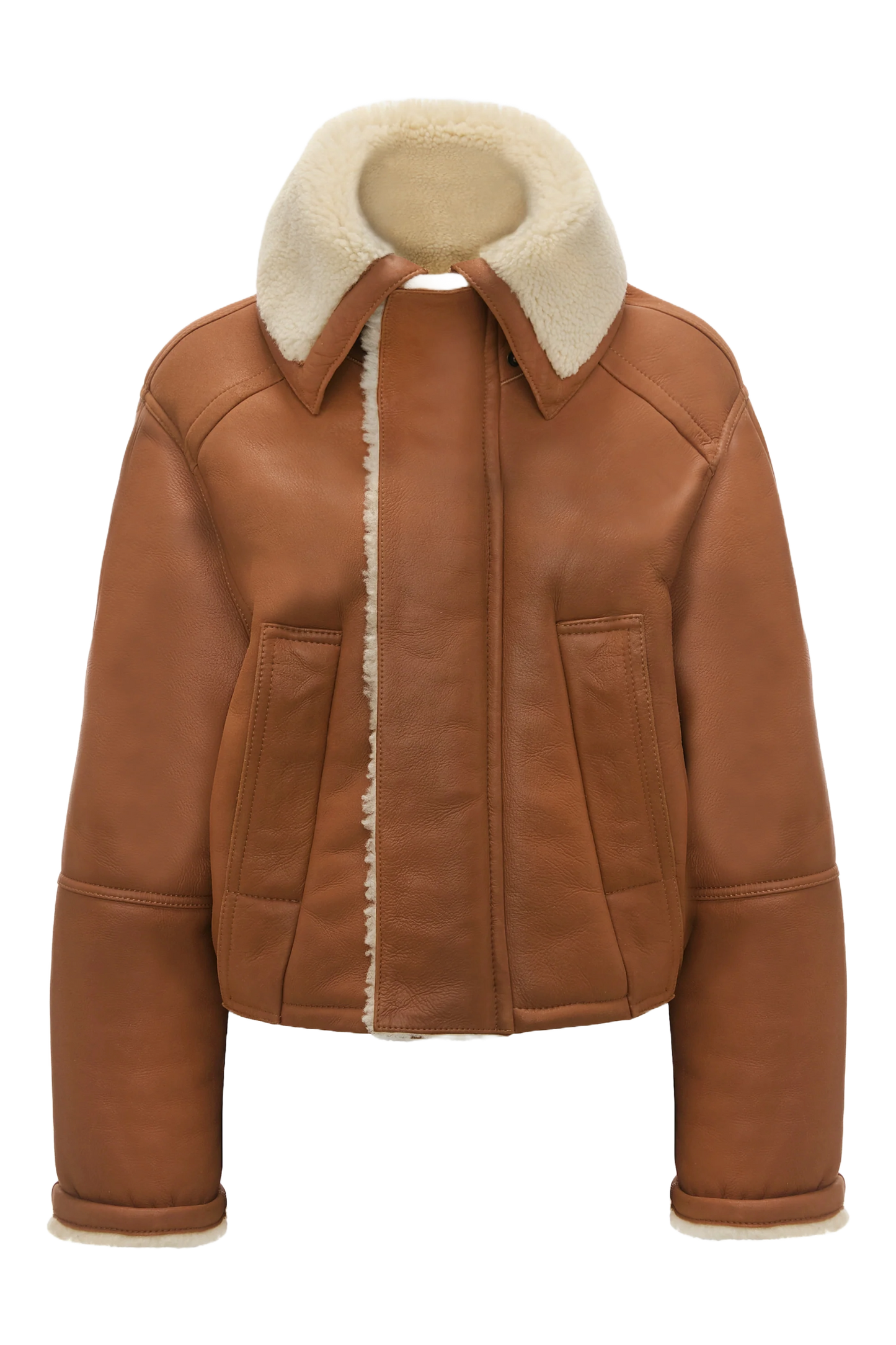 Shearling Pea Coat In Tan-Cream