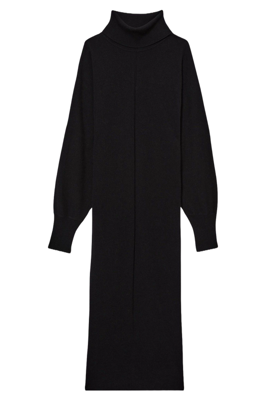 Wool Blend Blouson Sleeve Midi Dress