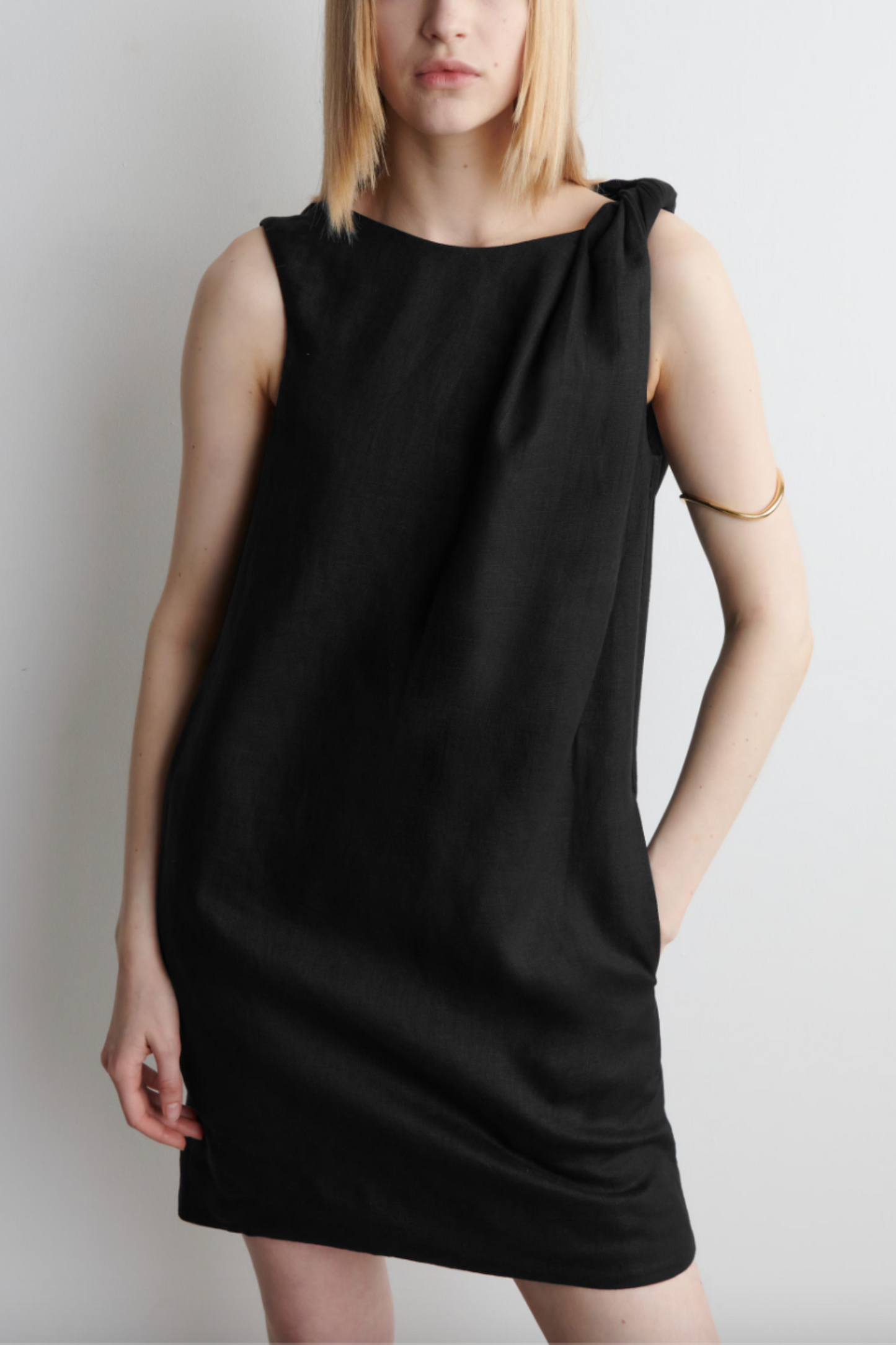 Twist-Detail Linen Mini Dress