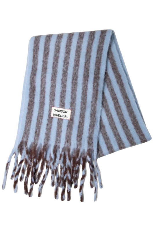 Chocolate & Baby Blue Fluffy Stripe Scarf
