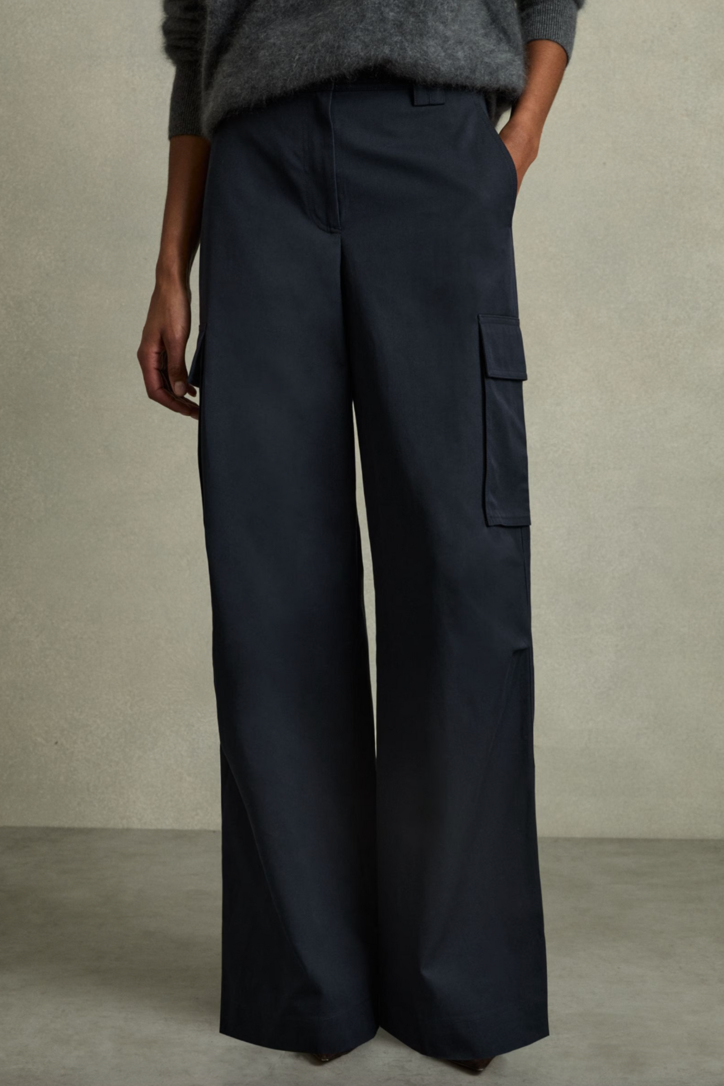Ava Cotton-Tencel Wide-leg Combat Trousers in Navy