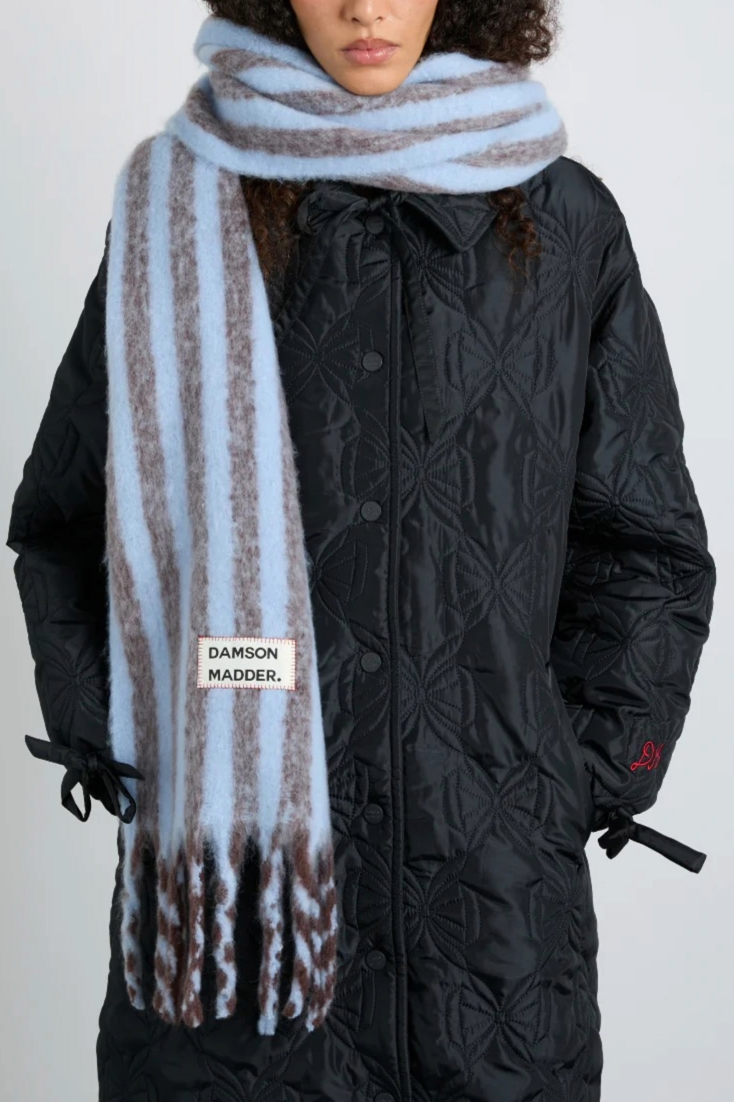 Chocolate & Baby Blue Fluffy Stripe Scarf