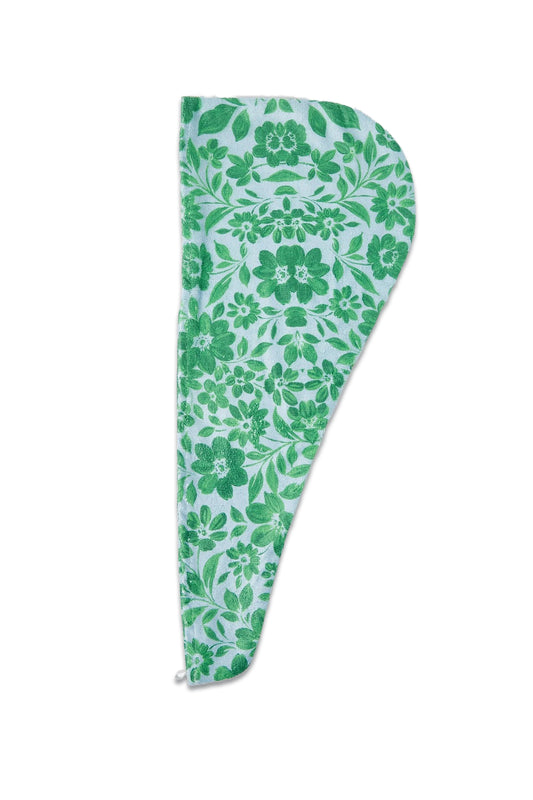 Botanical Print Blue & Green Hair Turban