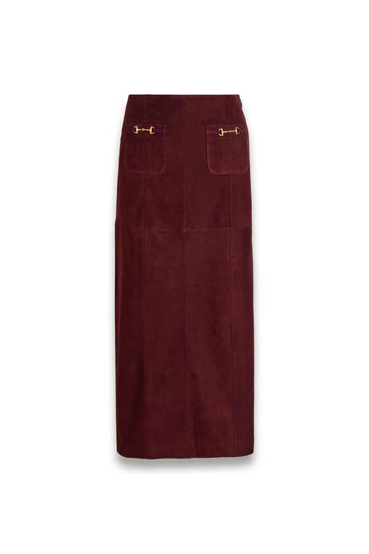 Edwina Horsebit-Embellished Suede Midi Skirt