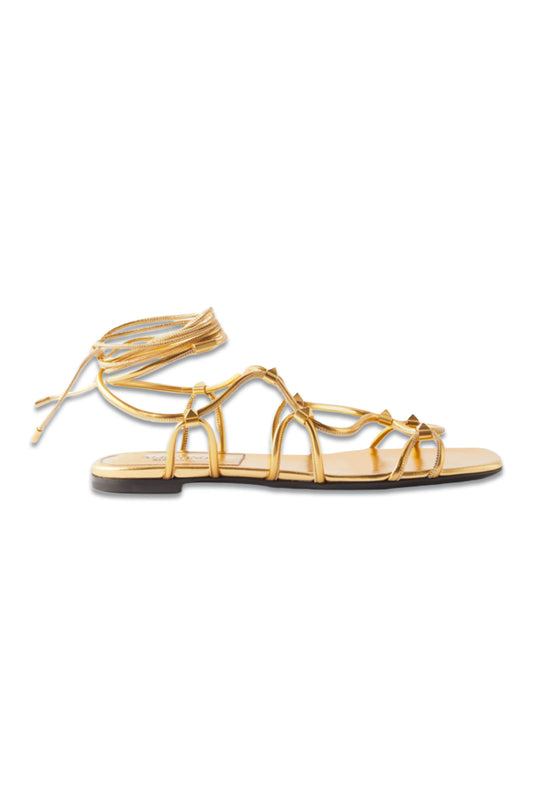 Rockstud Net Wraparound Leather Sandals